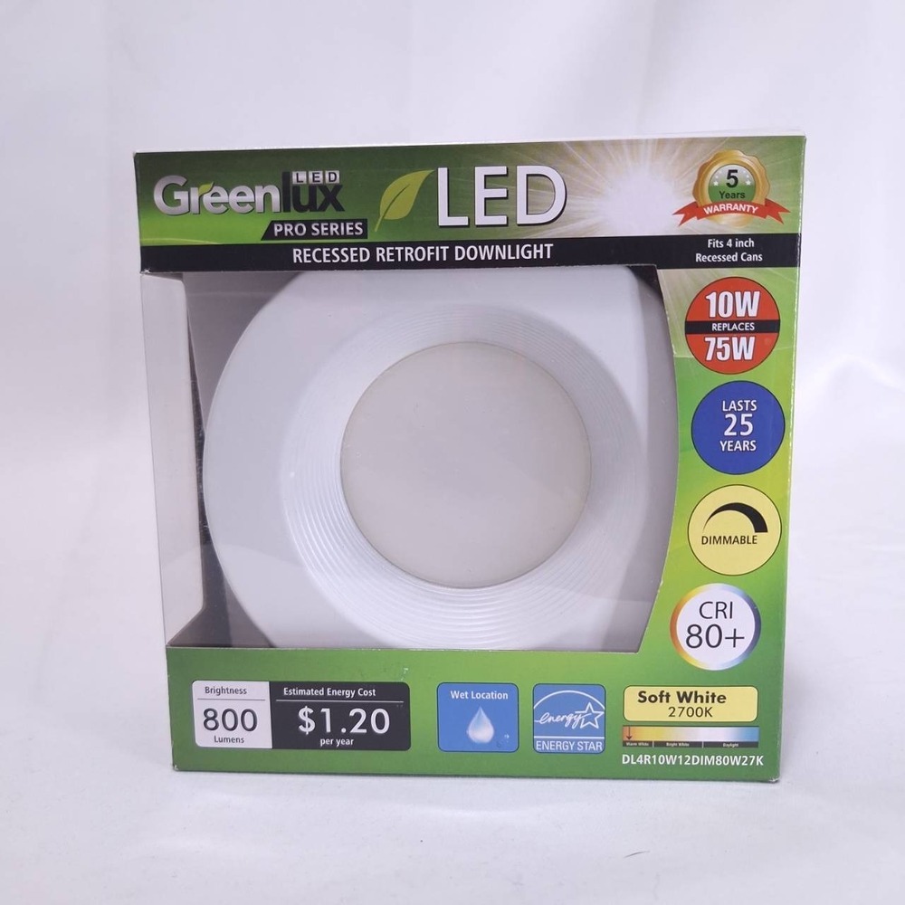 Greenlux LED 4in Recessed Downlight 10W Dimmable‎ Soft White 800 Lumens